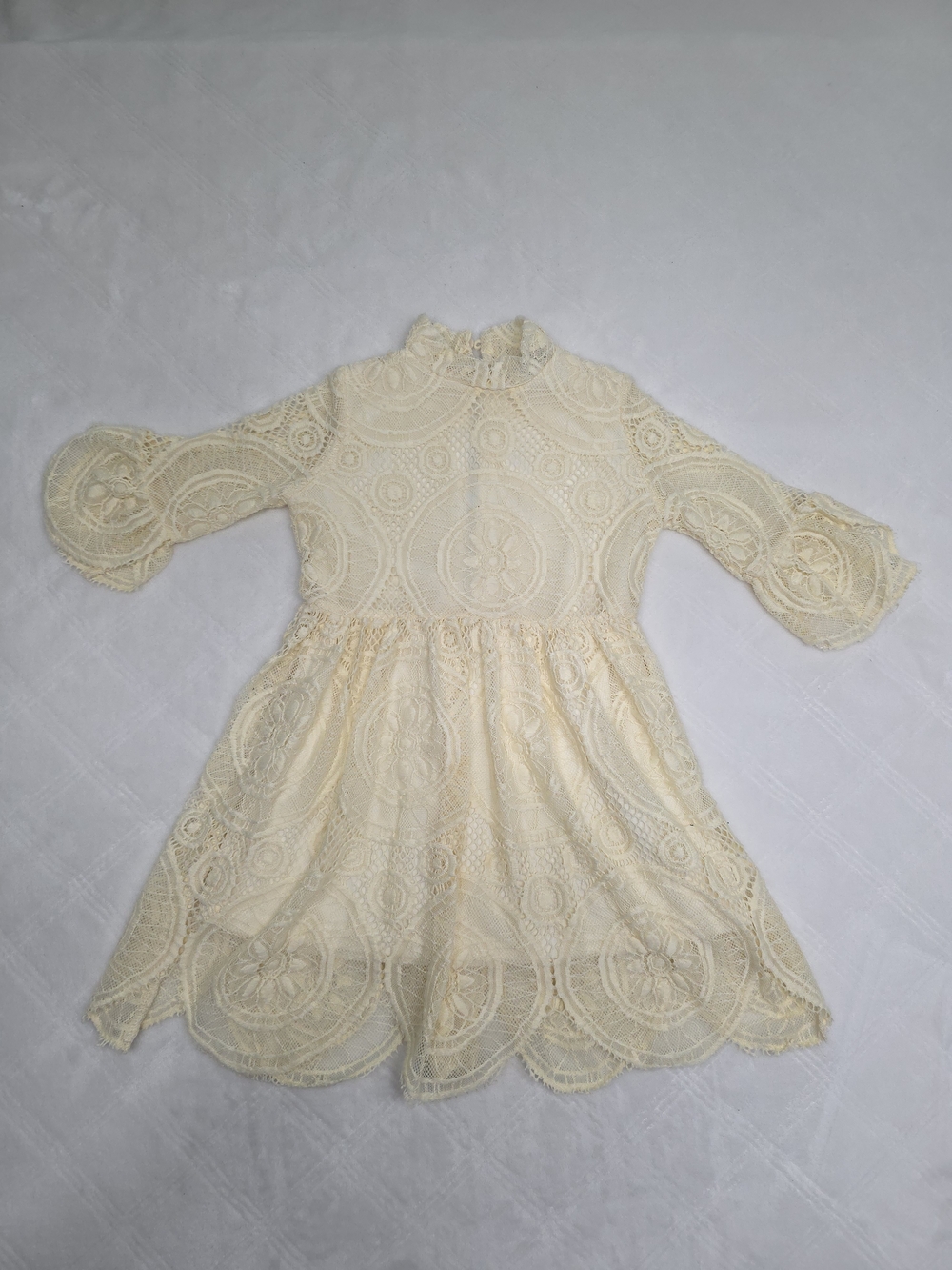 Girls' Cream Lace Party Dress with Ruffle Collar